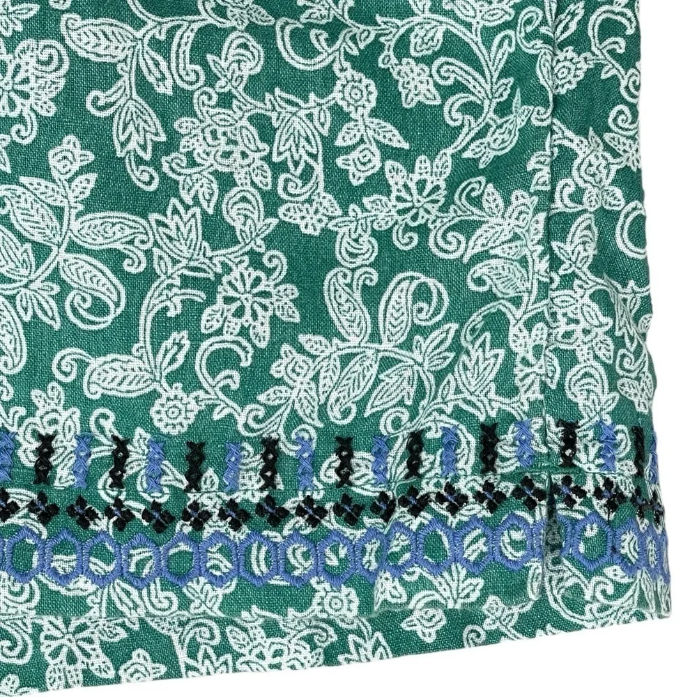 J Jill Love Linen Shorts Small Green Print Embroidered Tassel Pull On High Rise - Picture 3 of 6